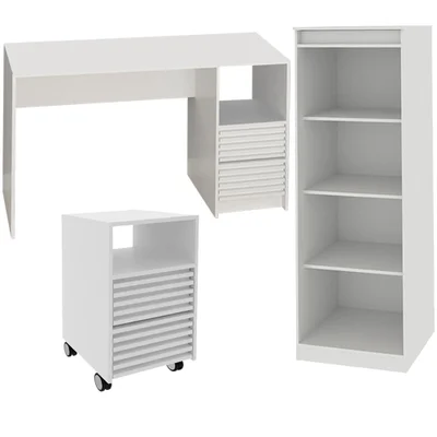 Escrivaninha Estante E Gaveteiro Para Escritorio Mex74x50x75 Branco Tecno Mobili
