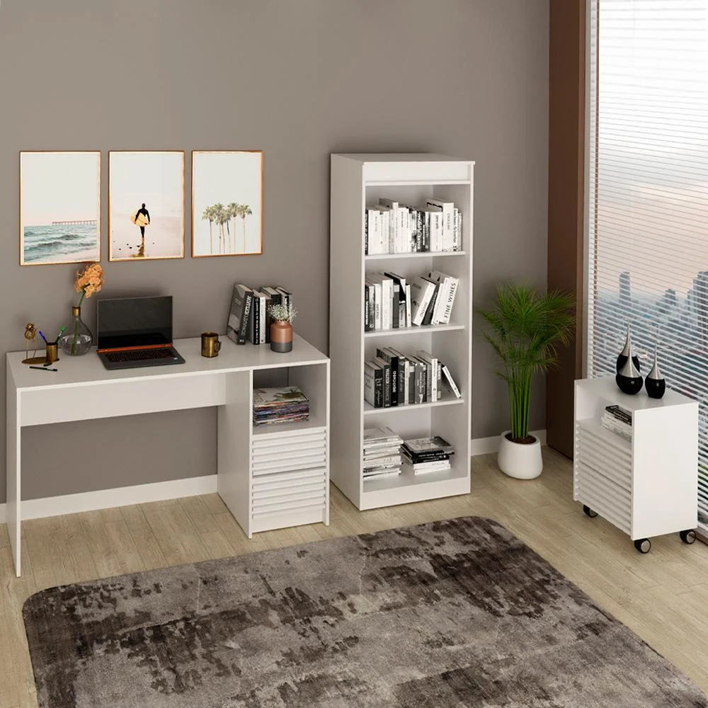 Imagem 3 de 5 do produto Escrivaninha Estante E Gaveteiro Para Escritorio Mex74x50x75 Branco Tecno Mobili