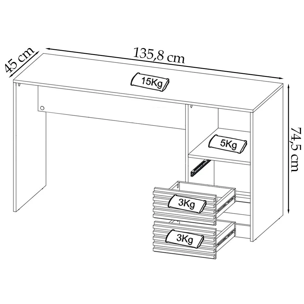 Imagem 5 de 5 do produto Escrivaninha Estante E Gaveteiro Para Escritorio Mex74x50x75 Branco Tecno Mobili