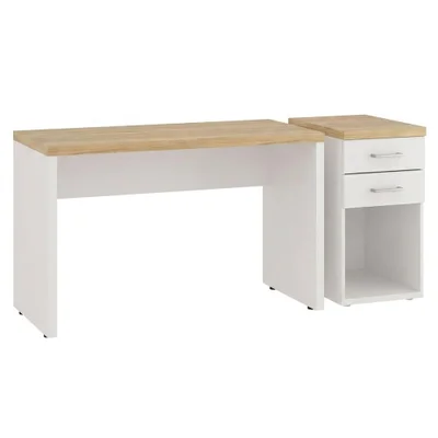Mesa Escritorio 120 Cm E Gaveteiro 2 Gavetas 40x75 Cm Olmo Branco Artany