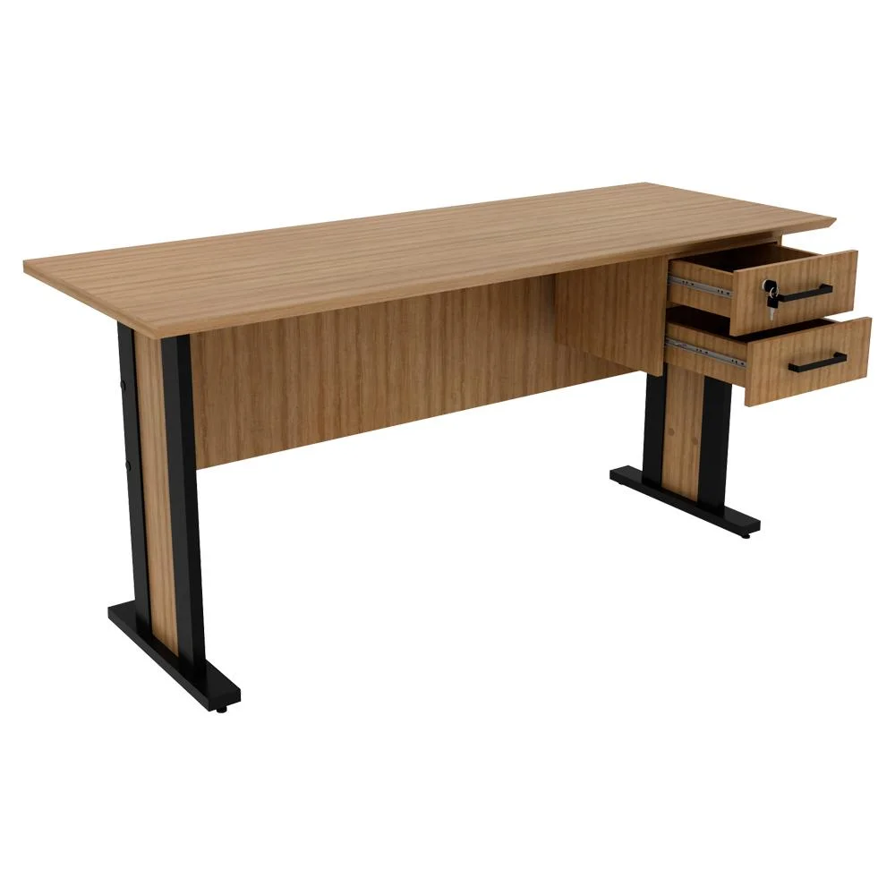Imagem 4 de 5 do produto Mesa De Escritorio 2 Gavetas E Chave 160 Cm Me4193 Amendoa Preto Tecno Mobili