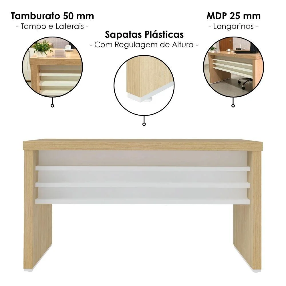 Imagem 4 de 5 do produto Mesa Escritorio 136x60 Cm E Gaveteiro 3 Gavetas 61x44 Cm Carvalho Branco Artany