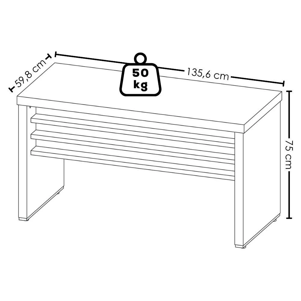 Imagem 5 de 5 do produto Mesa Escritorio 136x60 Cm E Gaveteiro 3 Gavetas 61x44 Cm Carvalho Branco Artany