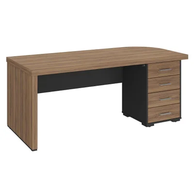 Mesa Escritorio 4 Gavetas Tampo Tamburato 180x80 Cm Nogal Preto Artany