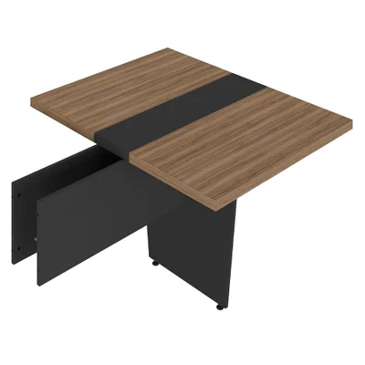 Mesa Modulo Central Modular Escritorio Tampo Tamburato 83x110 Cm Nogal Preto Artany