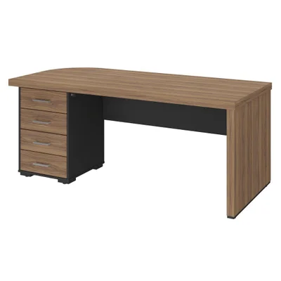 Mesa Escritorio 4 Gavetas 180x80 Cm Tampo Tamburato Nogal Preto Artany