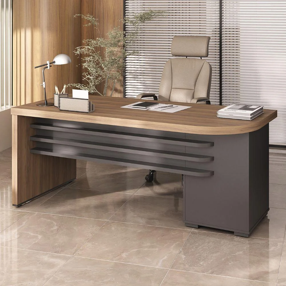 Imagem 2 de 5 do produto Mesa Escritorio 4 Gavetas 180x80 Cm Tampo Tamburato Nogal Preto Artany