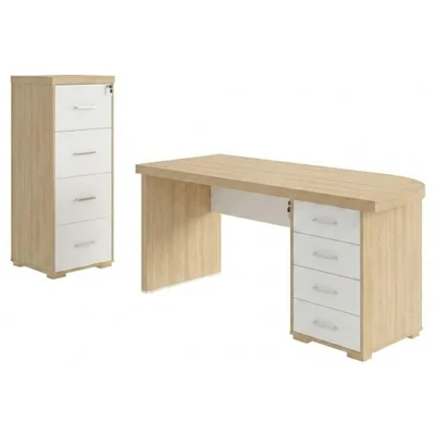 Mesa Escritorio 4 Gavetas 180x80 Cm E Armario Arquivo 4 Gavetas 132x47 Cm Carvalho Branco Artany