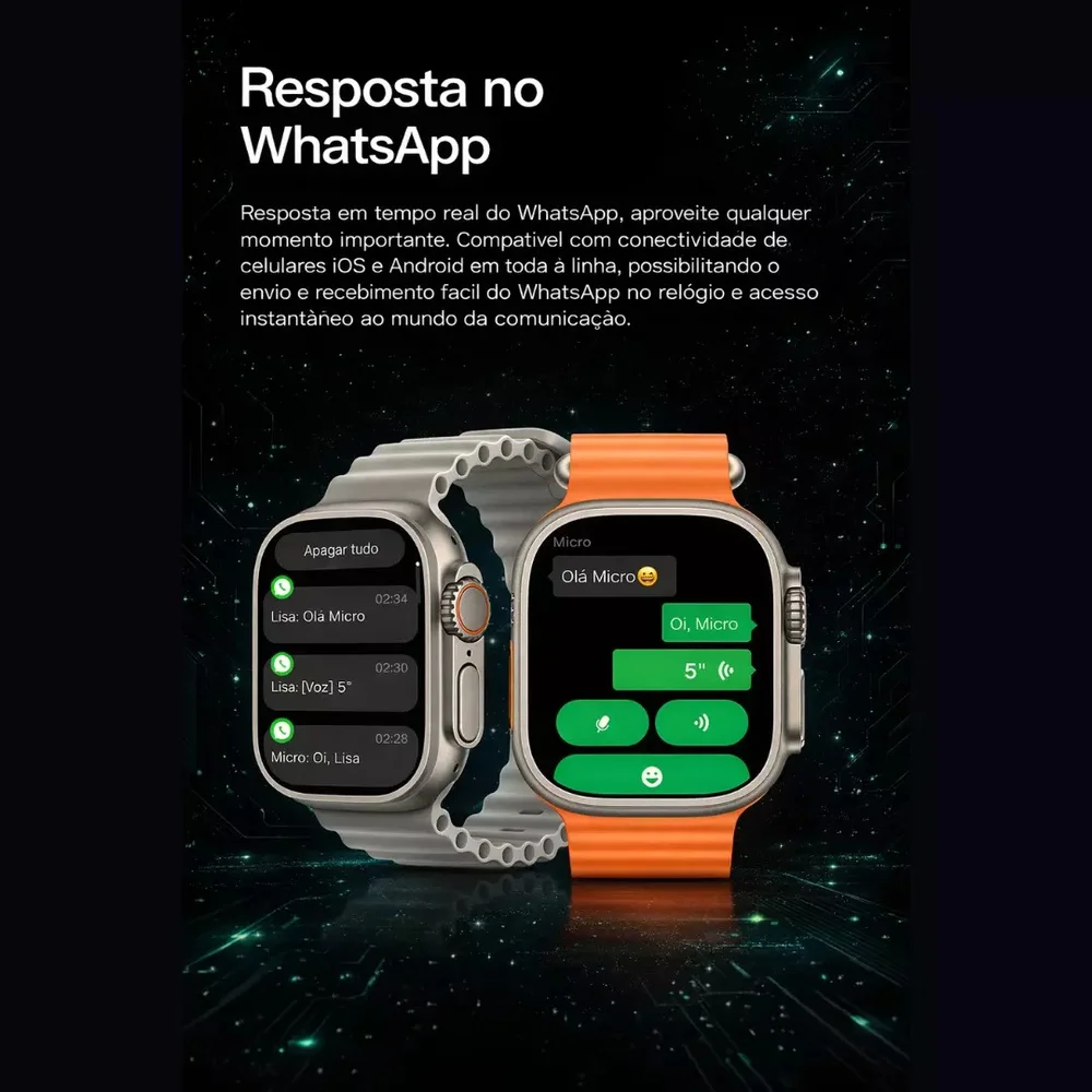 Imagem 3 de 5 do produto Smartwatch Microwear Ultra 5 Pro 49mm Serie 11 1gb Whatsapp - Preto