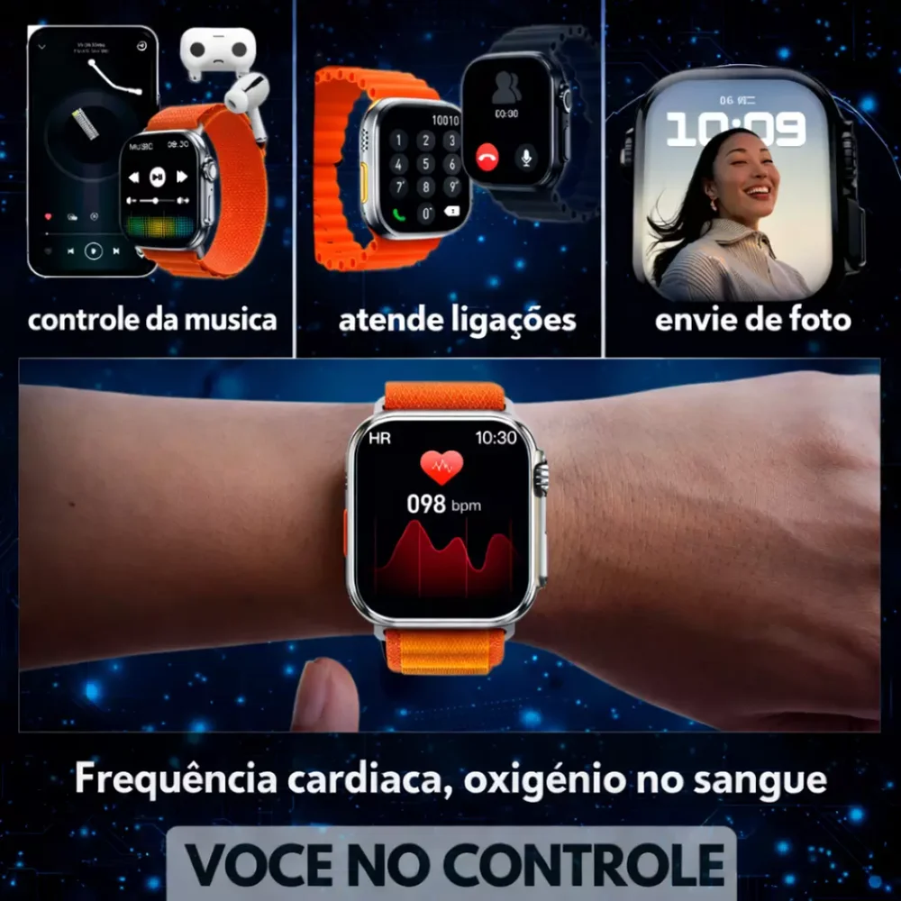 Imagem 4 de 5 do produto Smartwatch C11 Ultra 49mm Serie 11 Jogos Pulseira Extra Lançamento - Laranja