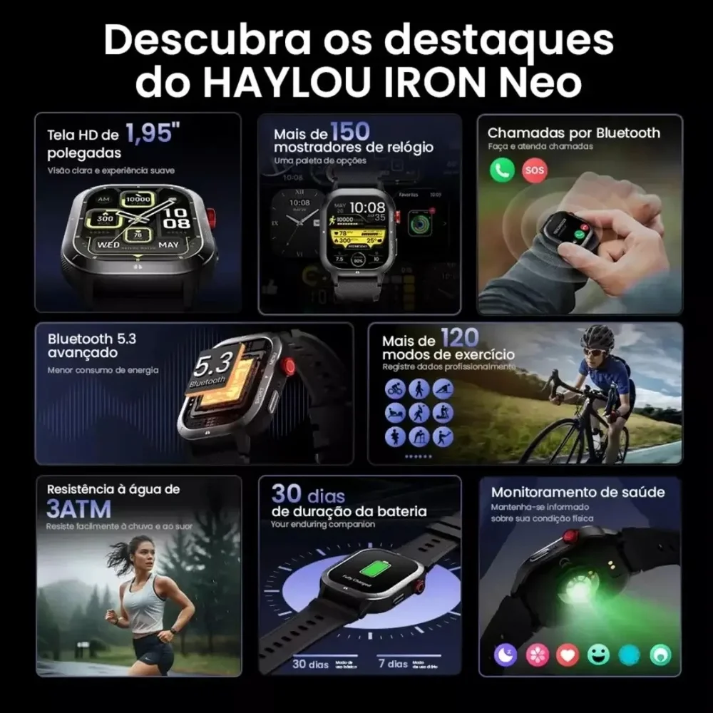 Imagem 3 de 5 do produto Smartwatch Haylou Iron Neo A Prova D'água Preto