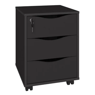 Gaveteiro 3 Gavetas Com Rodizios 40x55 Cm Preto Artany