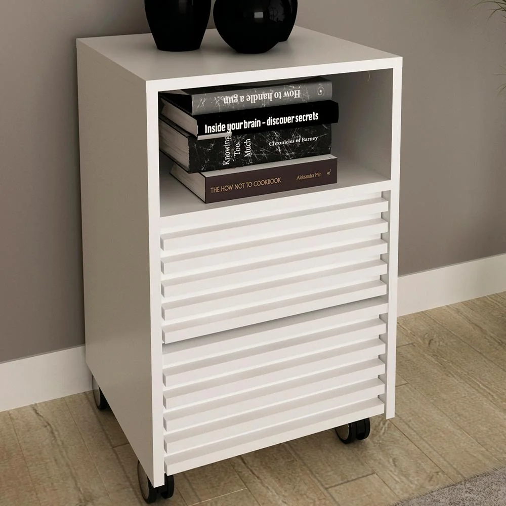 Imagem 5 de 5 do produto Gaveteiro Com Rodizio E 2 Gavetas Ripado Me4175 Branco Tecno Mobili