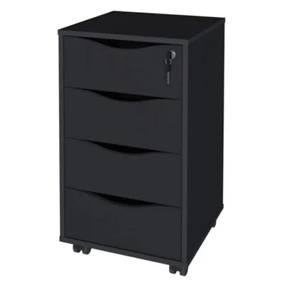 Gaveteiro 4 Gavetas Com Rodizios 40x70 Cm Preto Artany