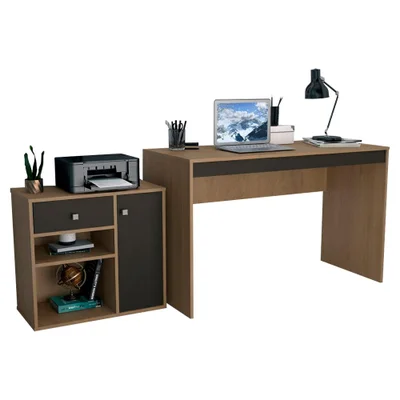 Mesa Escrivaninha E Armario Para Escritorio B32 Mel Preto Novam