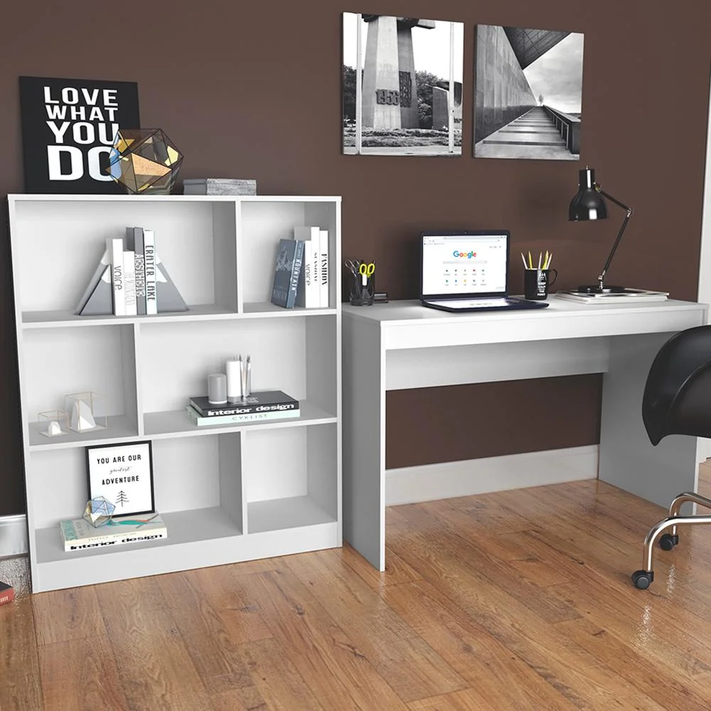 Imagem 5 de 5 do produto Mesa Escrivaninha E Estante Para Escritorio B28 Branco Novam