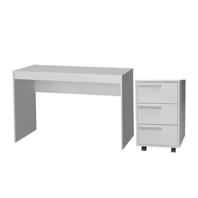 Mesa E Gaveteiro 3 Gavetas Para Escritorio Gamer B29 Branco Novam