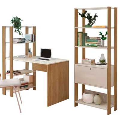 Mesa Escrivaninha E Estante Livreiro 1p Carvalho Off White Arly