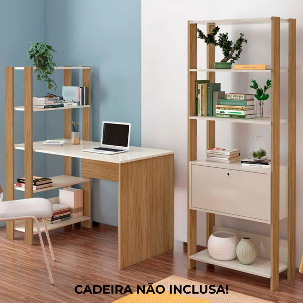 Imagem 3 de 5 do produto Mesa Escrivaninha E Estante Livreiro 1p Carvalho Off White Arly