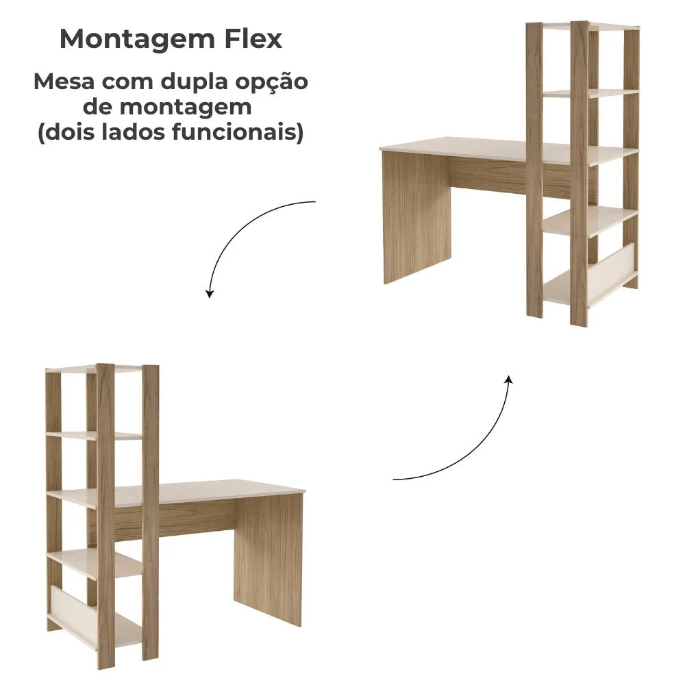 Imagem 5 de 5 do produto Mesa Escrivaninha E Estante Livreiro 1p Carvalho Off White Arly