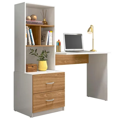 Escrivaninha Multifuncional 2 Gavetas 138cm Branco Nature Plla