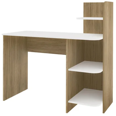 Mesa Escrivaninha 3 Prateleiras 111 Cm Carvalho Branco Arly