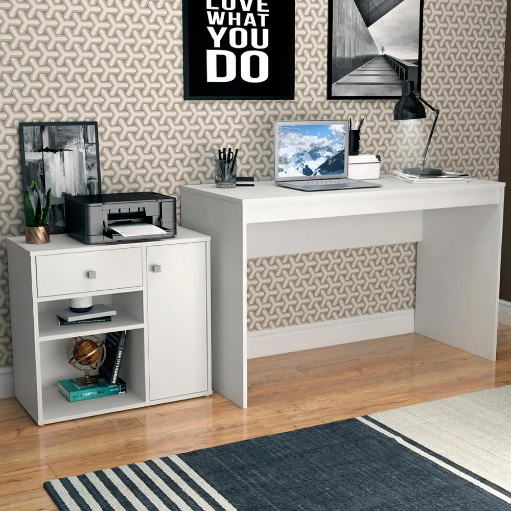 Imagem 3 de 5 do produto Mesa Escrivaninha E Armario Para Escritorio B32 Branco Novam