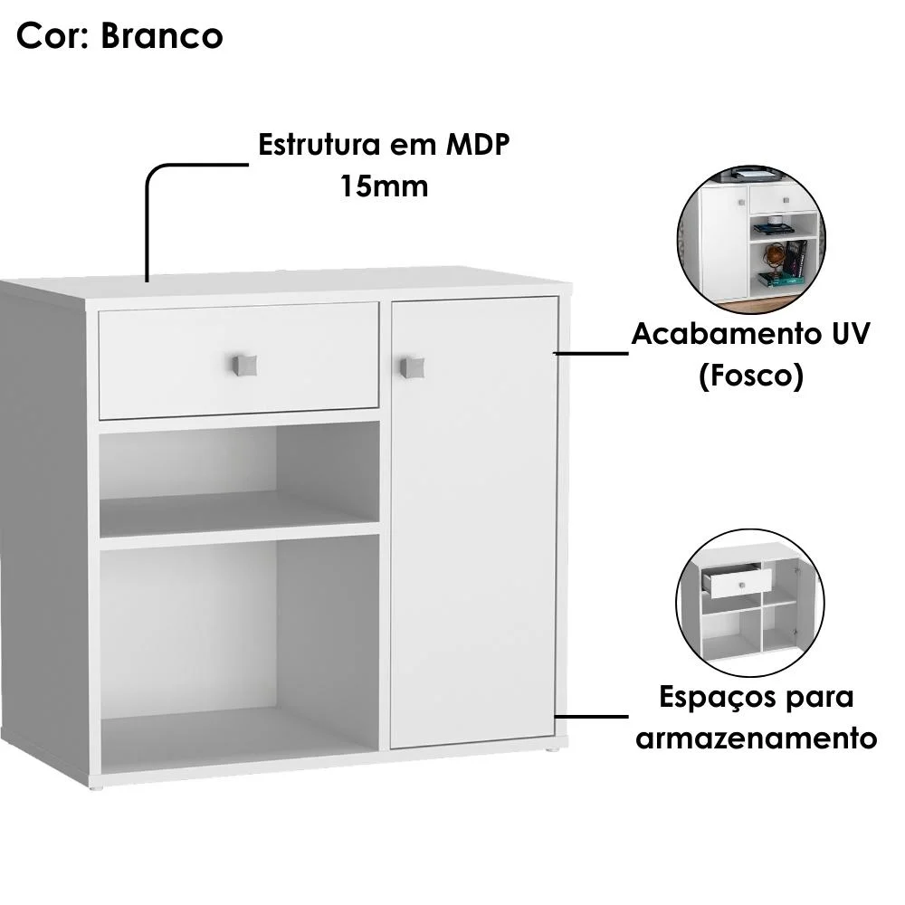 Imagem 5 de 5 do produto Mesa Escrivaninha E Armario Para Escritorio B32 Branco Novam