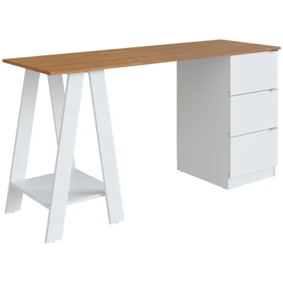 Escrivaninha Mesa Escritorio Cavalete 3 Gavetas B62 Mell Branco Novam