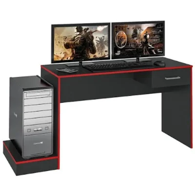 Mesa Escrivaninha Gamer 1 Gaveta 160 Cm Preto Vermelho Arly