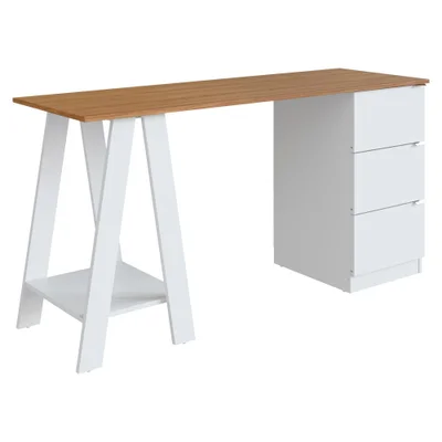 Mesa Escrivaninha Cavalete Com Gavetas B62 135 Cm Mell Branco Novam