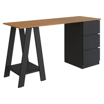 Mesa Escrivaninha Cavalete Com Gavetas B62 135 Cm Mell Preto Novam