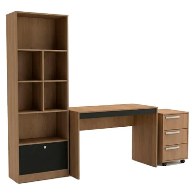 Mesa Escrivaninha Com Gaveteiro E Estante Para Escritorio B31 Mel Preto Novam