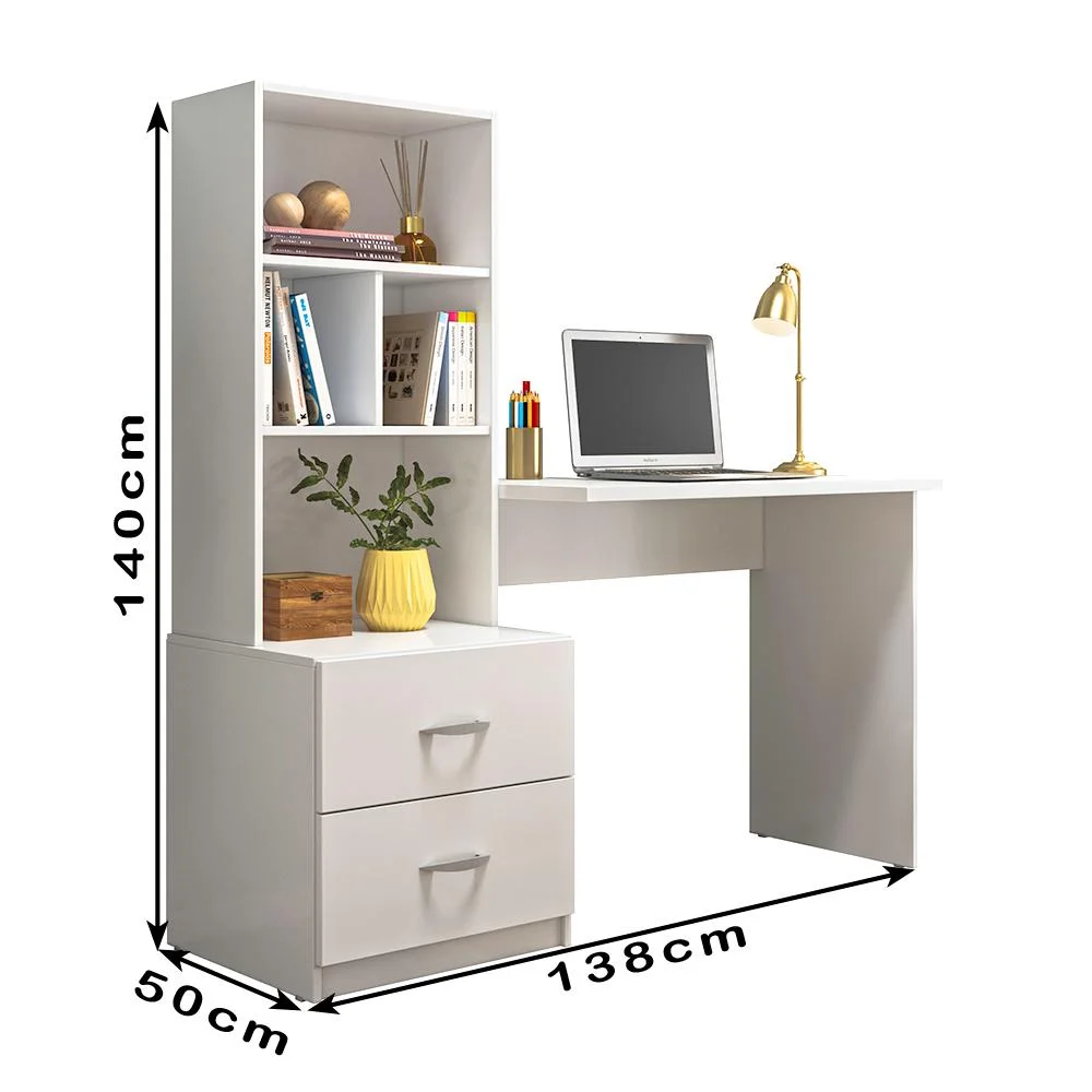 Imagem 2 de 5 do produto Escrivaninha Multifuncional 2 Gavetas 138cm Branco Plla