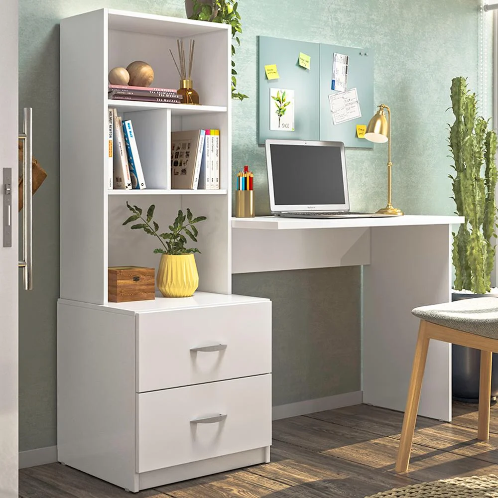 Imagem 3 de 5 do produto Escrivaninha Multifuncional 2 Gavetas 138cm Branco Plla