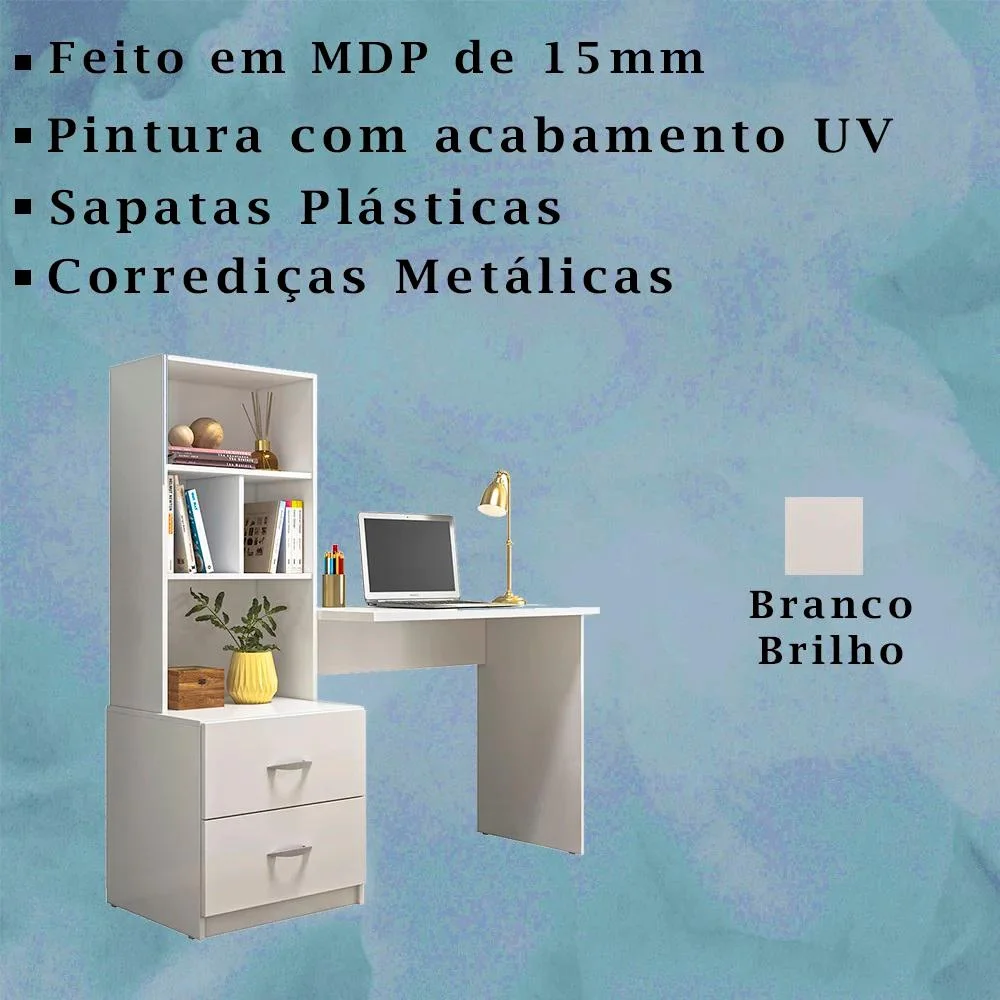 Imagem 4 de 5 do produto Escrivaninha Multifuncional 2 Gavetas 138cm Branco Plla