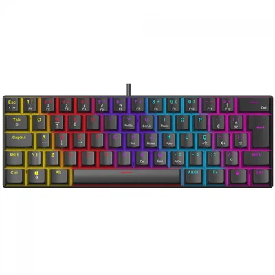 Teclado Mecânico Gamer Ninja Leap 60%, Switch Blue, Rainbow, Abnt2, Preto, Gn-kb-lpbl60bbuab