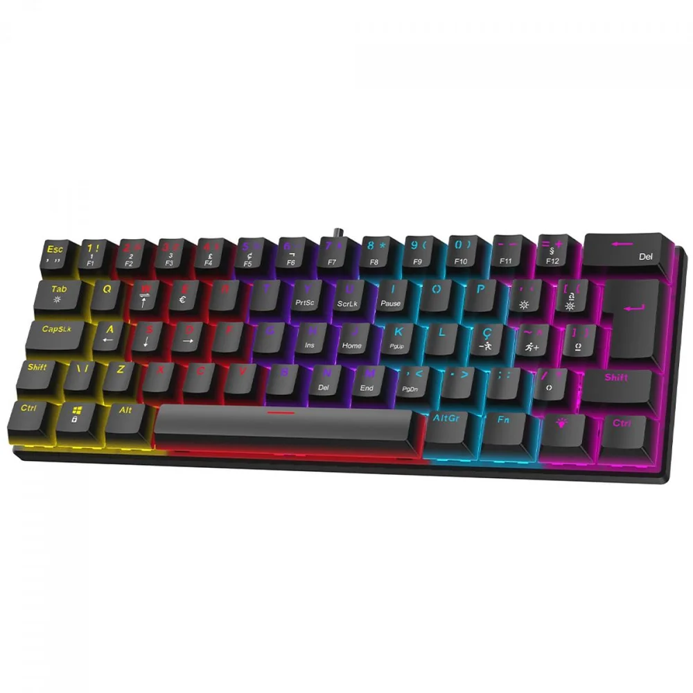 Imagem 3 de 5 do produto Teclado Mecânico Gamer Ninja Leap 60%, Switch Blue, Rainbow, Abnt2, Preto, Gn-kb-lpbl60bbuab