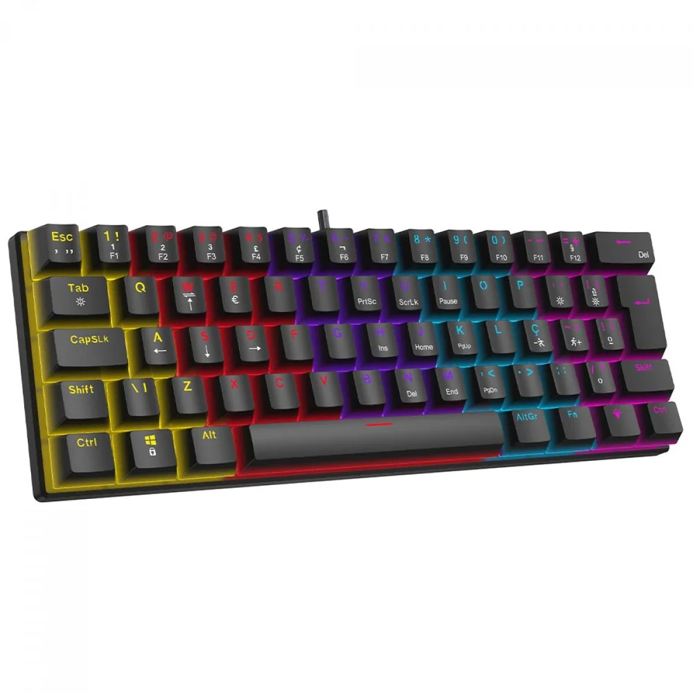 Imagem 4 de 5 do produto Teclado Mecânico Gamer Ninja Leap 60%, Switch Blue, Rainbow, Abnt2, Preto, Gn-kb-lpbl60bbuab