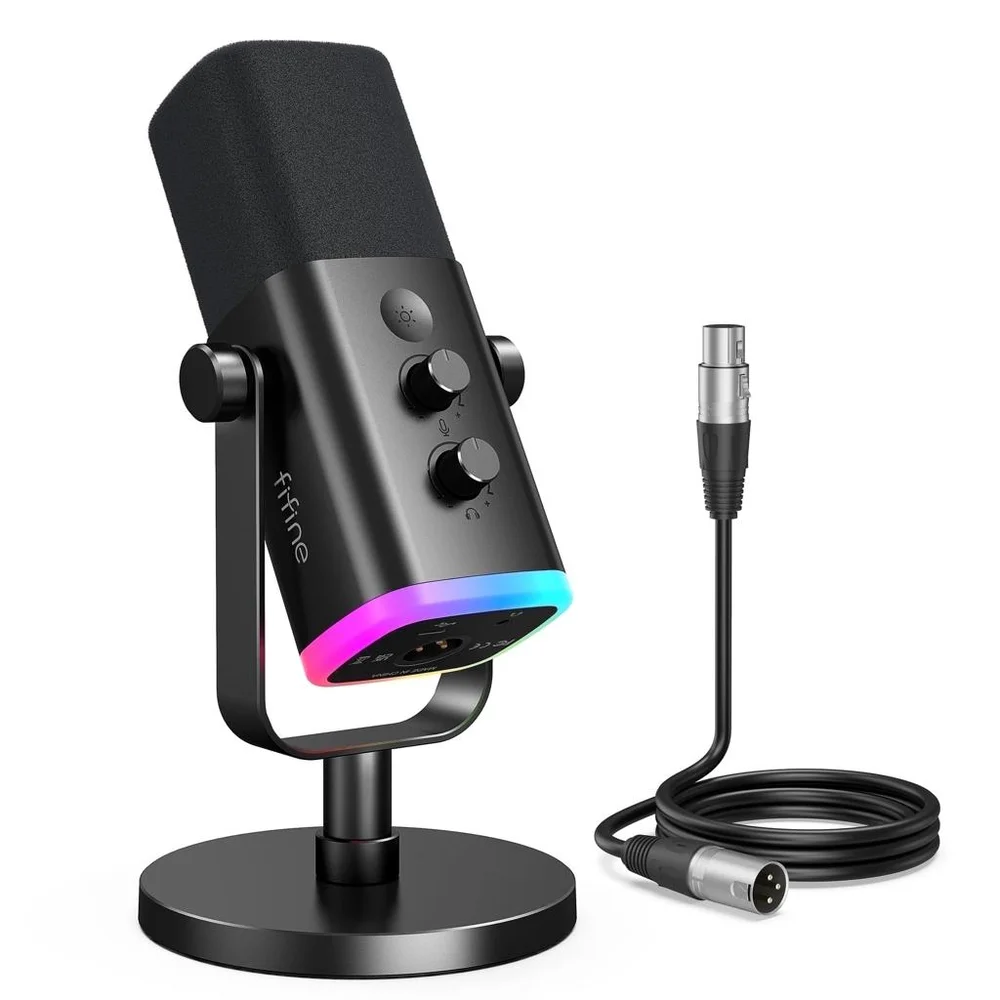 Microfone FIFINE AM8 USB-C/XLR com Iluminação RGB e Controle de Ganho