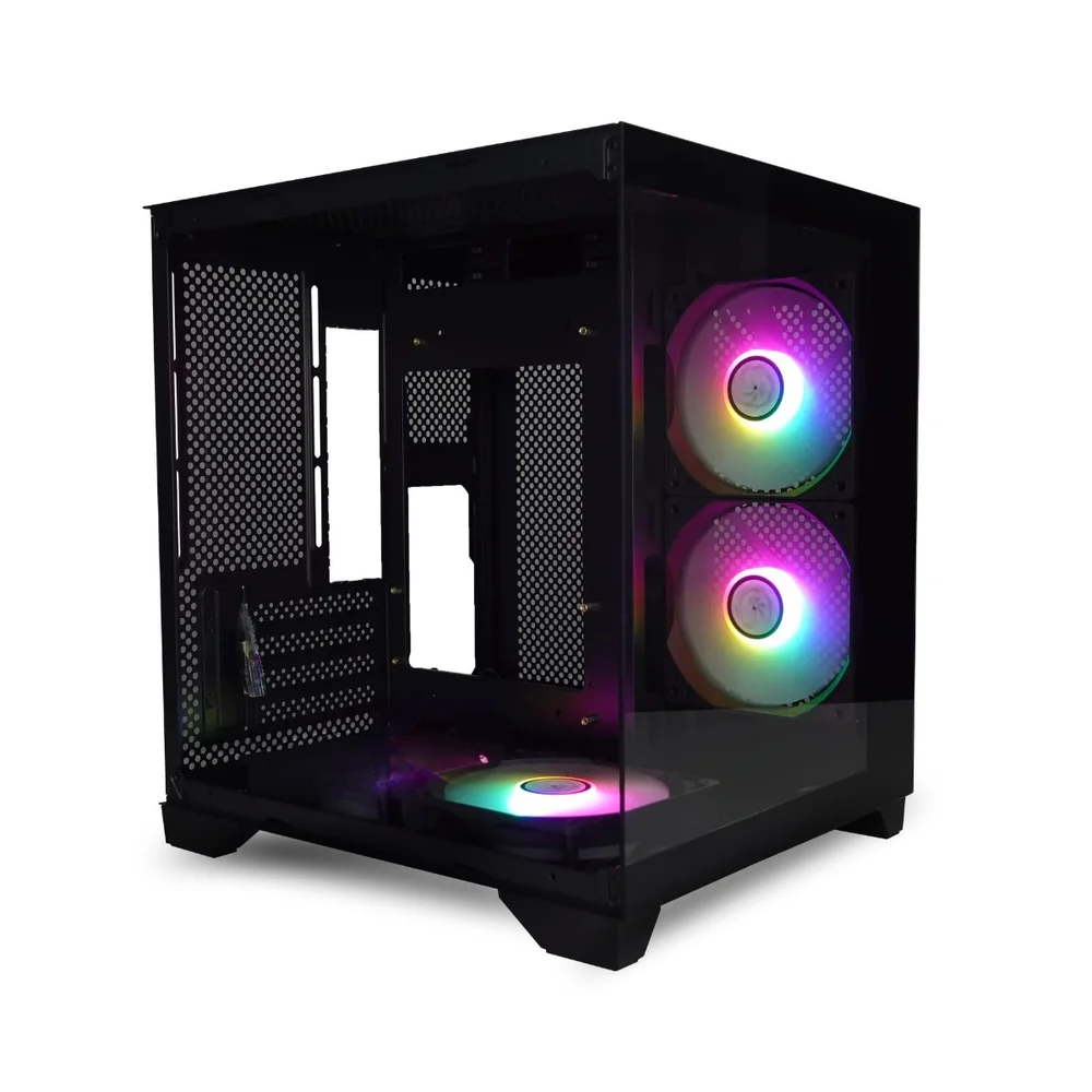 Gabinete Matx Brazilpc Gamer Aquario Bpc-240 Black Com 3 Cooler Arco Iris Sem Fonte