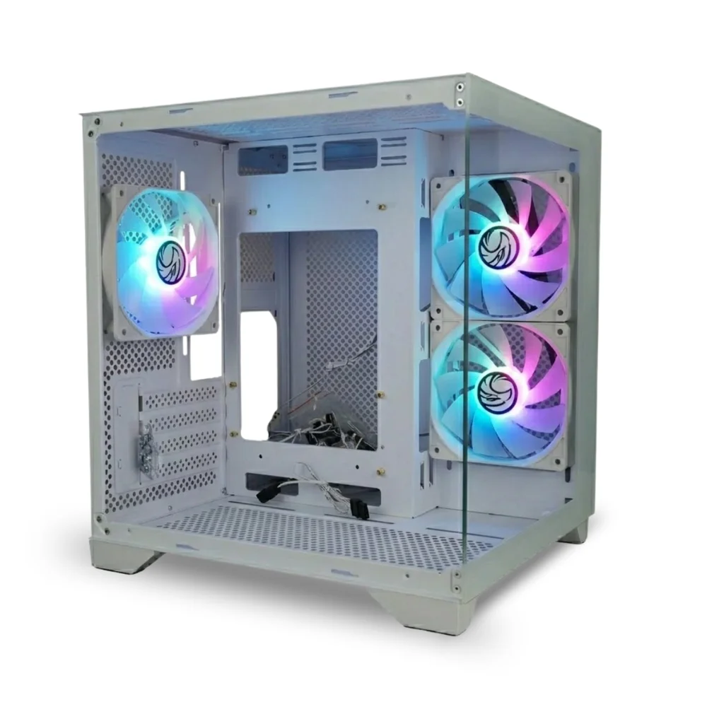 Gabinete Matx Brazilpc Gamer Aquario Bpc-240 Branco Com 3 Cooler Arco Iris Sem Fonte