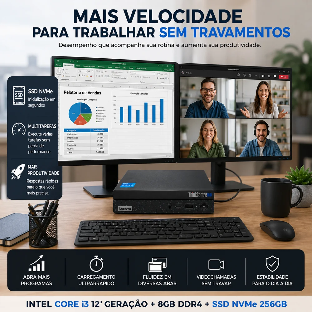 Mini PC Lenovo i3 12 8GB SSD 256gb Win11 Pro Wifi