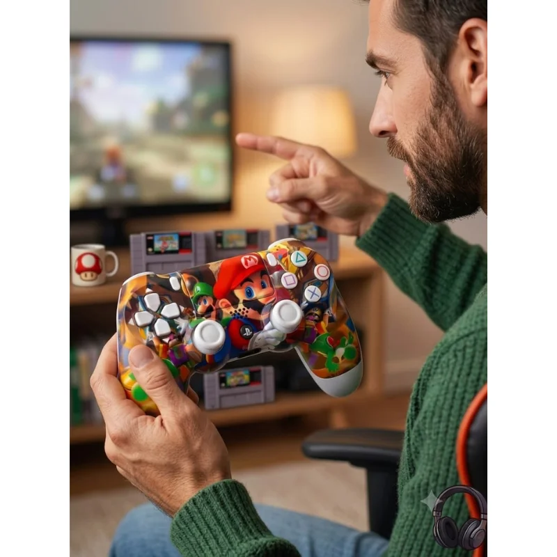 Controle Sem Fio Compatível Com Play4 Ps4 Playstation 4 / Slim / Pro / PC E Smart Tvs Samsung Personalizado Mario E Luid Controle Sem Fio Compatível Com Play4 Ps4 Playstation 4 / Slim / Pro / PC E Smart Tvs Samsung Personalizado Mario E Luid
