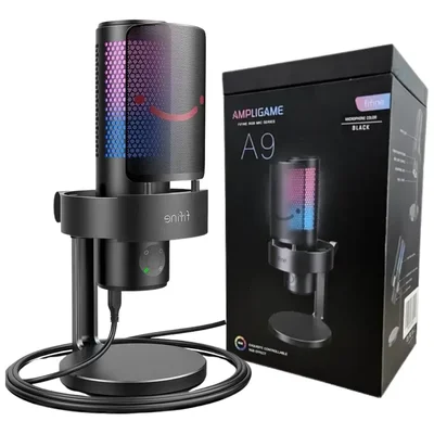 Microfone Gamer Fifine A9 RGB Usb Condensador Live Podcast