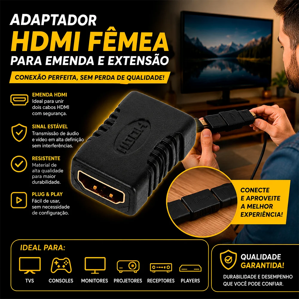 Imagem 4 de 5 do produto Adaptador Extensor Emenda HDMI Fêmea X Fêmea – Conector HDMI Full Hd 1080p