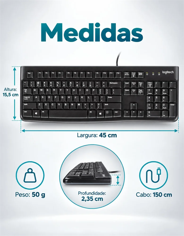 Imagem 5 de 5 do produto Logitech Teclado K120 Com Fio Usb Abnt2