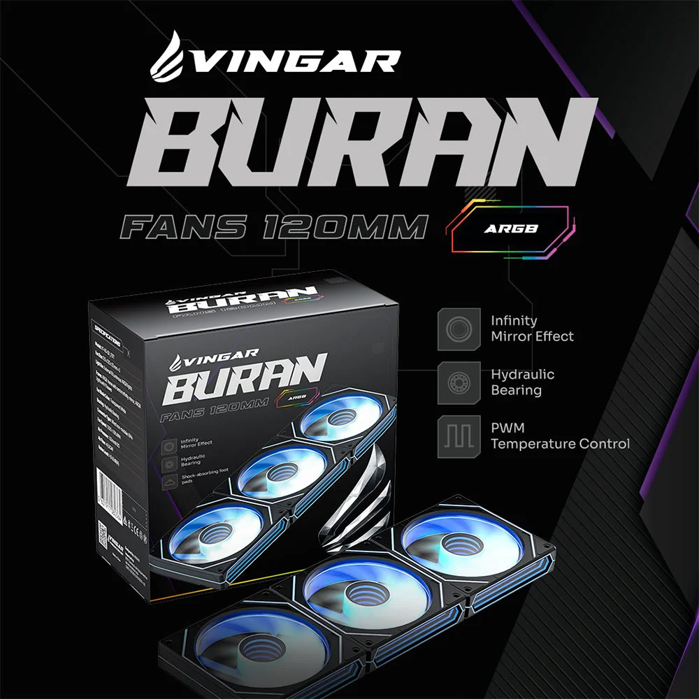 Imagem 3 de 5 do produto Kit 3 Ventoinhas Vingar ARGB 120mm Com Controladora, Espelho Infinito, Branco Transparente - Vt-vg-sx_f317