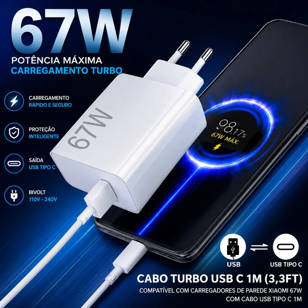 Imagem 3 de 5 do produto Carregador Xiaomi Hypercharge Kit 67w Usb-a - Branco