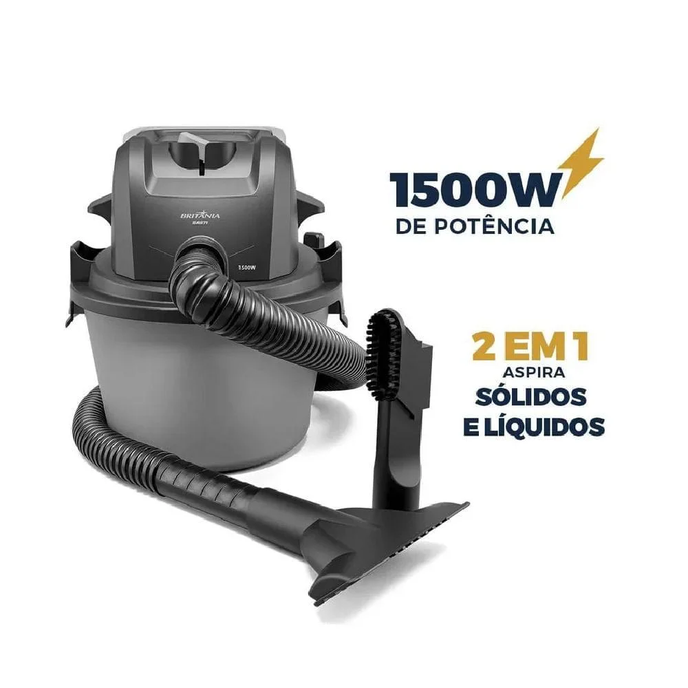 Imagem 2 de 5 do produto Aspirador De Pó E Água Britânia 6 Litros Bas71 1500w Cinza E Preto 220v